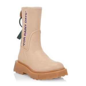 NWT Off-White c/o Virgil Abloh Sponge "For Rainy Days" Unisex Rainboots Natural
